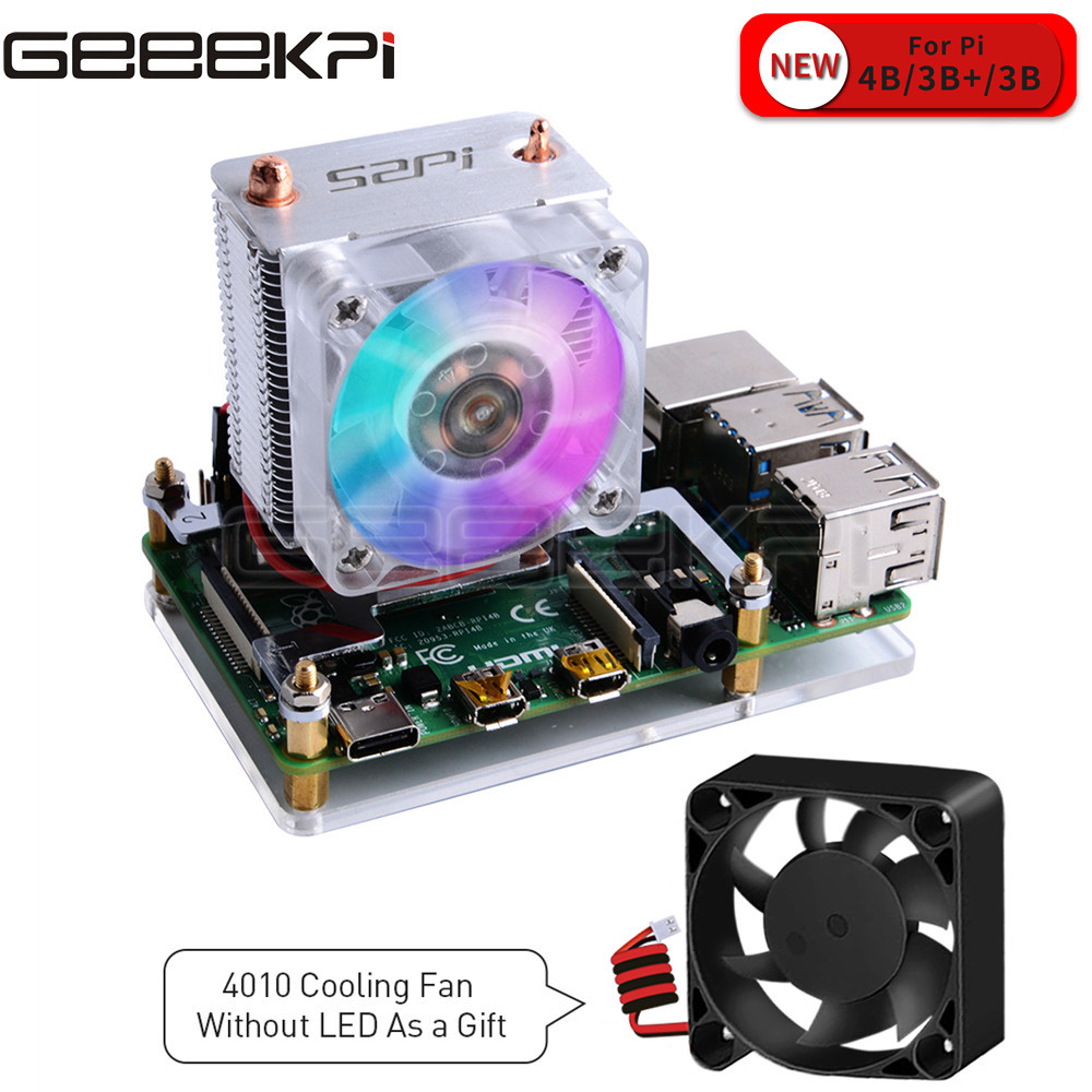 Pi Cooler - Geeekpiクリアブラックアイスタワー冷却ファンV2.0スーパー7色ライトブラケット5層アクリルラズベリーパイ3B +/4B