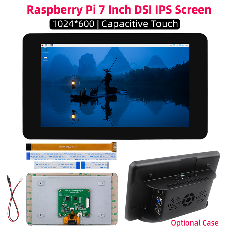 Pi 5 Case - Raspberry Pi 7インチDSI 1024*600ディスプレイIPS静電容量式タッチスクリーン（RPI 5、4B、3B+、3B Zero、オプションのPi