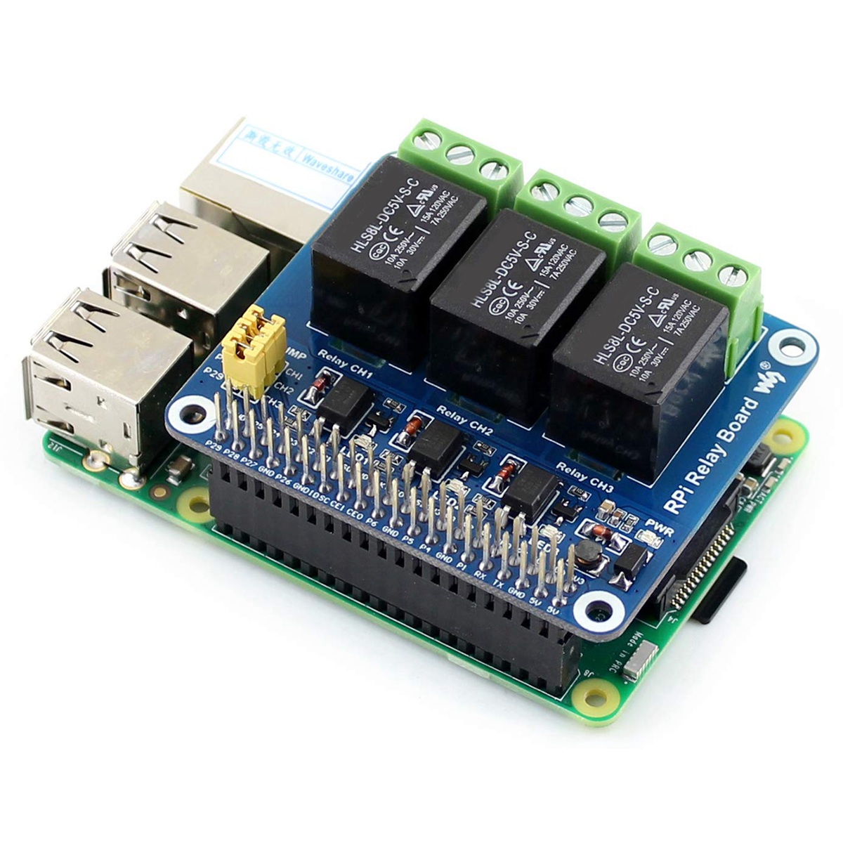 Raspberry Pi Kit - Waveshare 5V 3チャンネルリレーモジュール拡張ボードブレークアウトシールドHATキット RPI Raspberry Pi