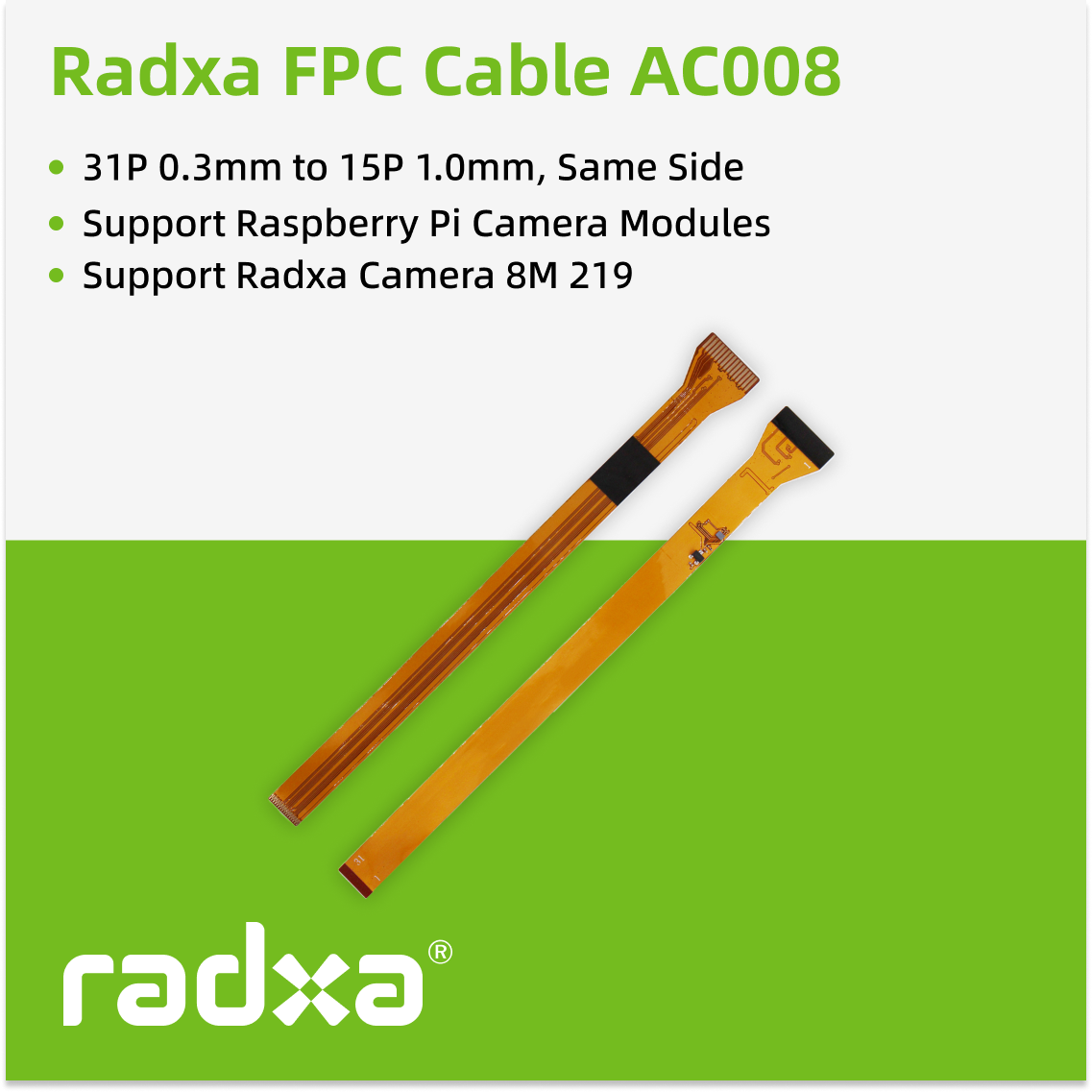 Pi Camera Cable - Radxa製カメラ用FPCケーブルAC008。8M、219。Radxa ROCK 5シリーズおよびRaspberry Pi V2に対応。