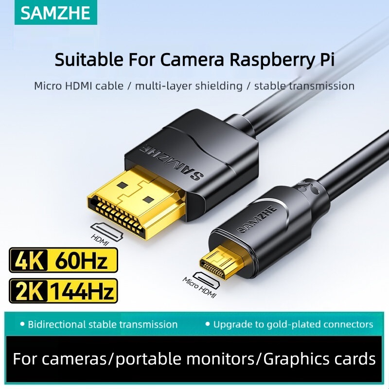 Pi Camera Cable - SAMZHE製、Micro HDMI対応、4K/60Hz、3D効果対応、Micro HD - HDケーブル、オス-オス接続、カメラ、Raspberry Pi、GoPro、ソニーのMicro