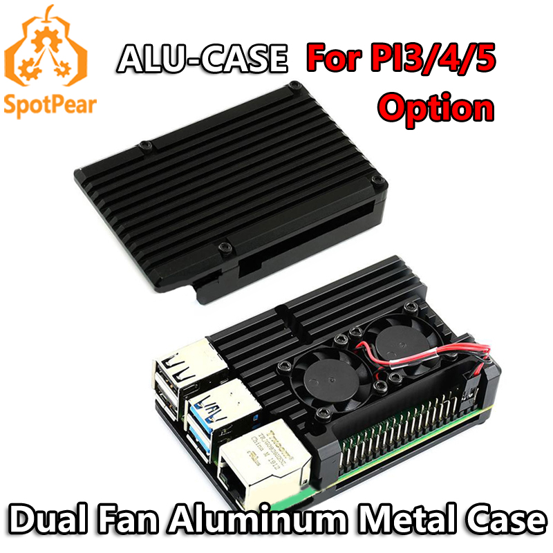 Pi 4 Case - Raspberry Pi5/4/3用デュアルファン付きアルミニウムメタルケース（オプション）