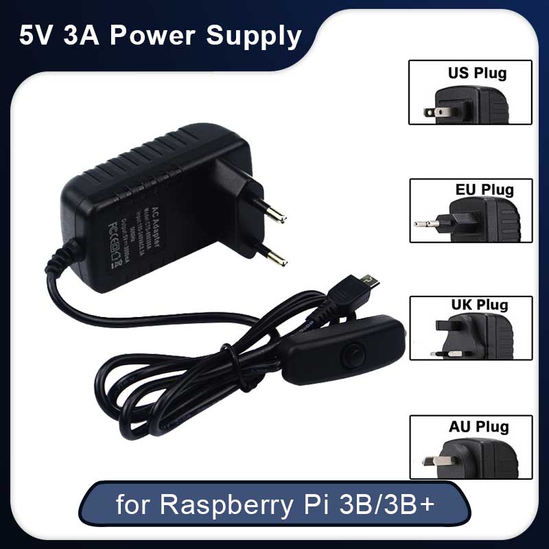 5V 3A ラズベリーパイ 3 モデル B+ 電源マイクロ  - Pi Power Supply のレビューと価格